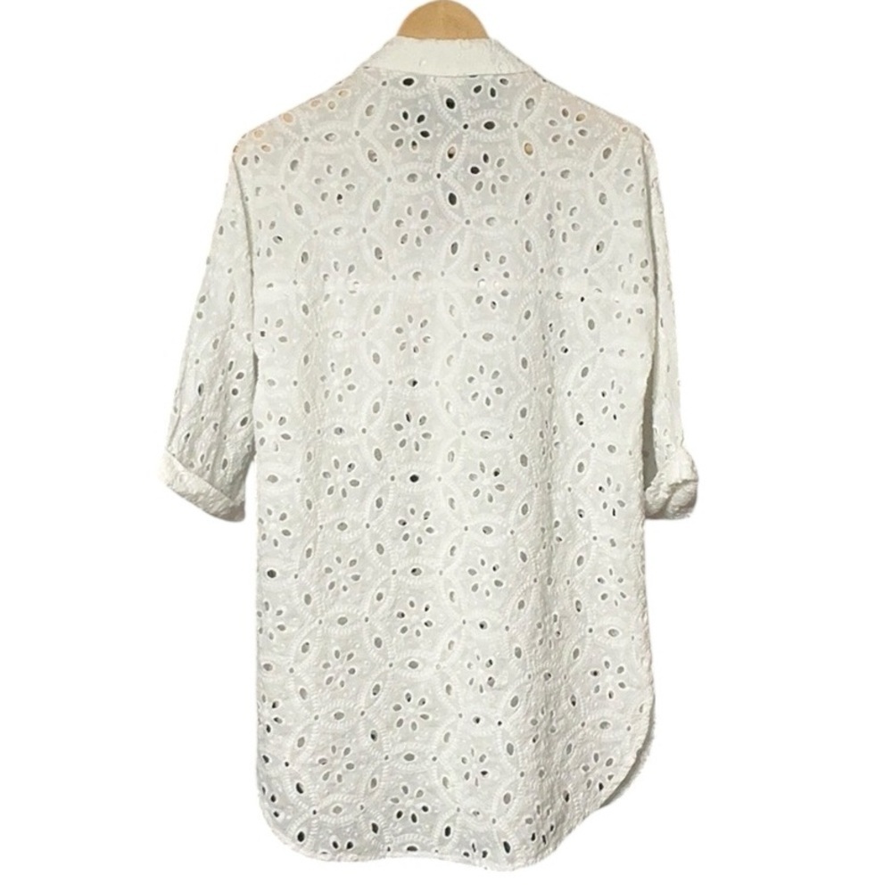 POL White Cotton Eyelet Button Down Textured Blouse - Picture 5 of 8